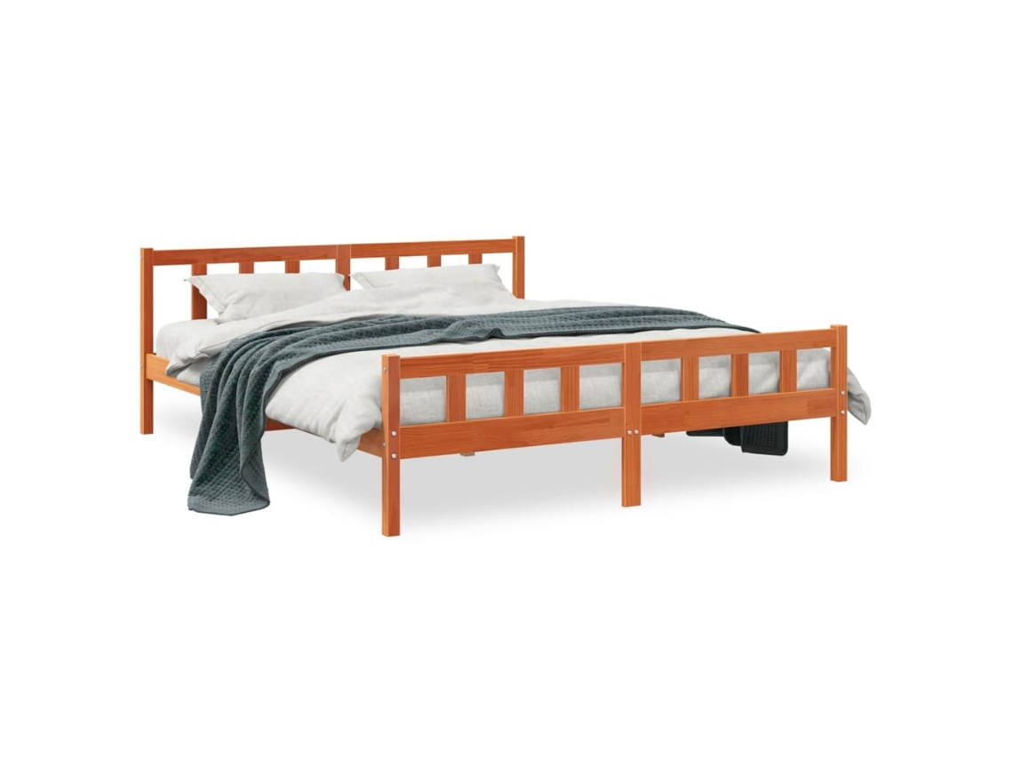 Cama Sem Colchão 160x200 cm Madeira Pinho Maciço Castanho mel MAISON EXCLUSIVE