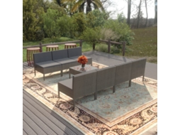 8 Pcs Conjunto Lounge De Jardim C/ Almofadões Vime Pe Cinzento Dkd Home Decor