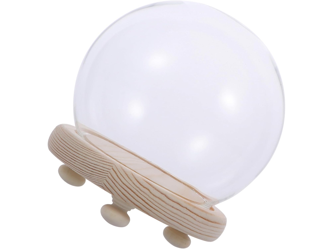 Cúpula De Vidro, Suporte De Madeira Com Pés Redondos, Vitrine De 15 Cm, Composições Preservadas.