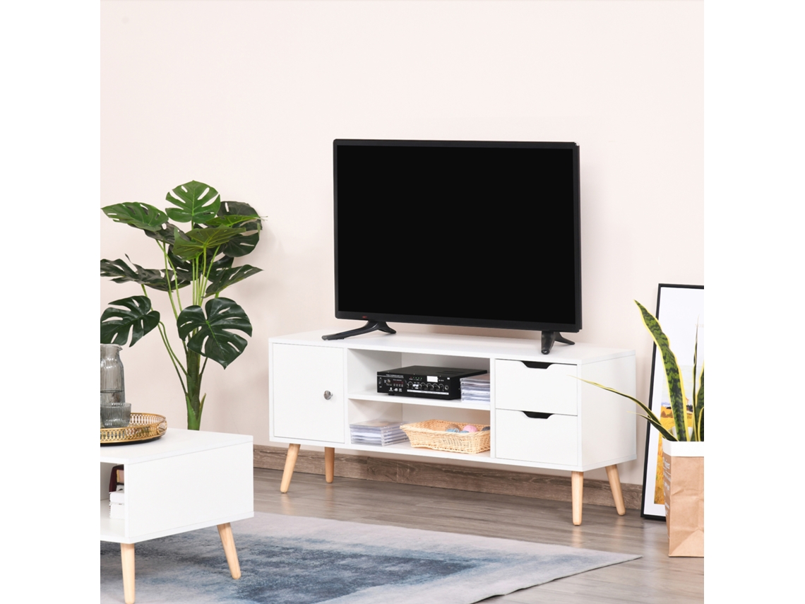 Armário de Tv Grande Armazenamento com Guarda roupa Prateleiras e Gavetas Abertas Carga 30 Kg 120x28x44 Cm Branco