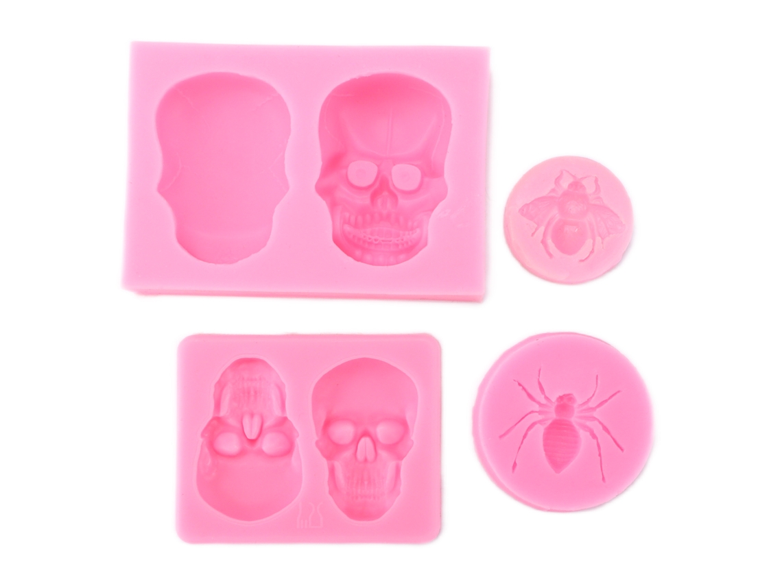 Moldes De Silicone Para Bolo Halloween Cabeça De Caveira E Aranha Rosa