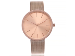 Relógio de Pulso Feminino Simples Elegante com Pulseira Template e Movimento de Quartzo Ouro Rosa