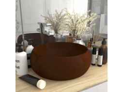 Vidaxl Lavatório Luxuoso Redondo 40x15cm Cerâmica Castanho-escuro Mate