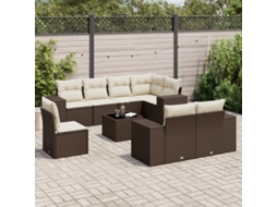 Vidaxl 9 Pcs Conjunto Sofás P/ Jardim C/ Almofadões Vime Pe Castanho