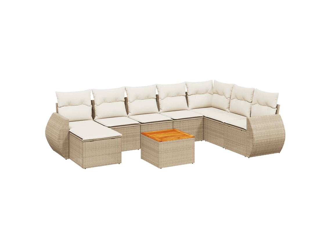 Conjunto de 9 Sofás para Jardim com Almofadões Vime Pe Bege MAISON EXCLUSIVE (90x200 cm)