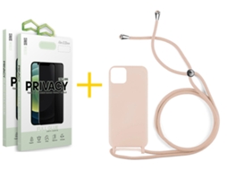 Pack 2 x Película de Vidro Temperado Anti-Spy + Capa GANDY Apple iPhone 16 Plus Gel Rope Rosa Pastel