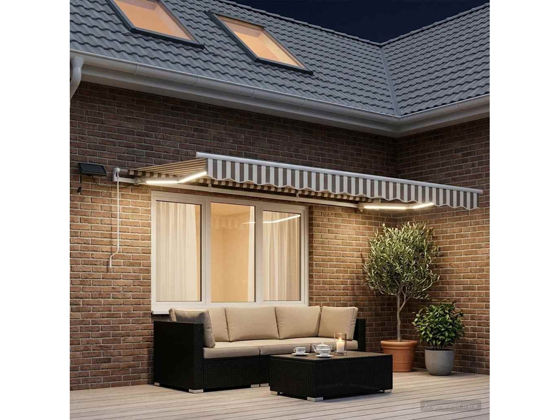Vidaxl Toldo Retrátil Cinza Claro E Branco 350 X 250 Cm