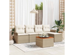 Vidaxl Conjunto De Sofá De Jardim 6 Unid. Bege E Creme Vime Pe