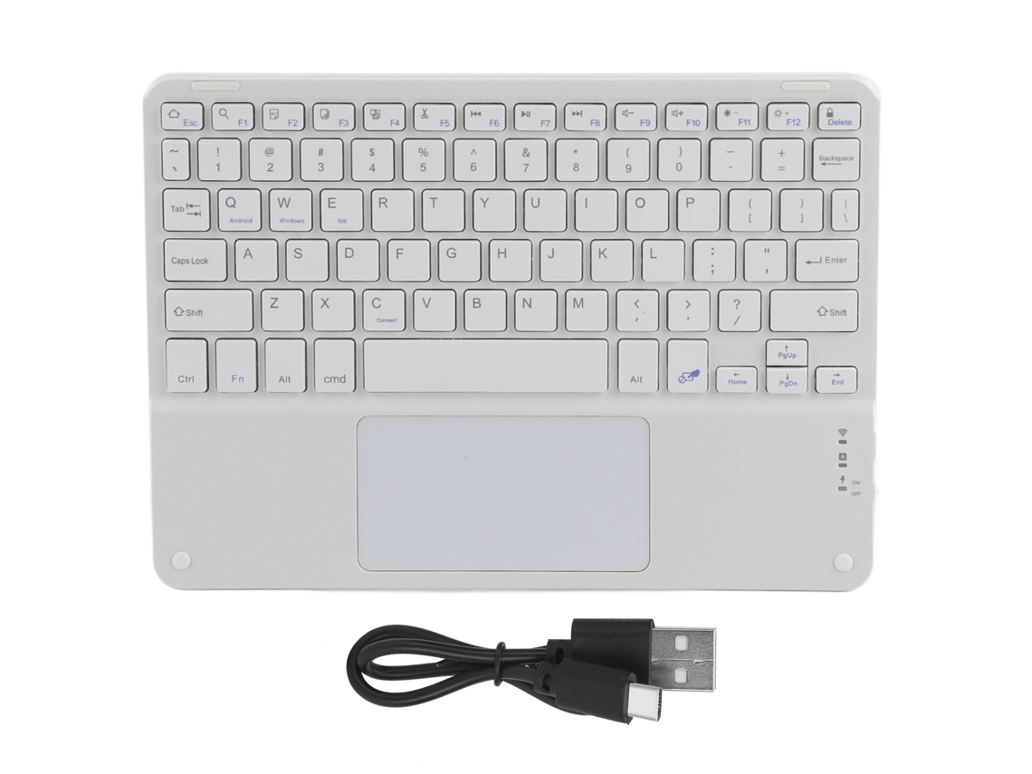 Teclado Inalámbrico Bluetooth Con Panel Táctil, 10 Pulgadas, Ultrafino, Portátil, Teclas Silenciosas, para Smartphones, Tablets Y Portátiles, Blanco.
