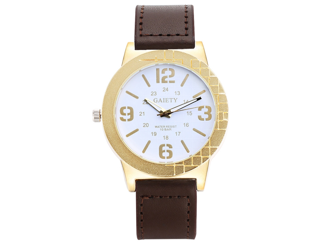 Reloj Hombre Cuarzo Analógico De Piel Casual Estilo Clásico Gaiety (marrón Oscuro)