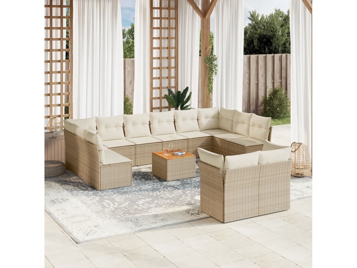13 Pcs Conjunto De Sofás P/ Jardim Com Almofadões Vime Pe Bege Dkd Home Decor