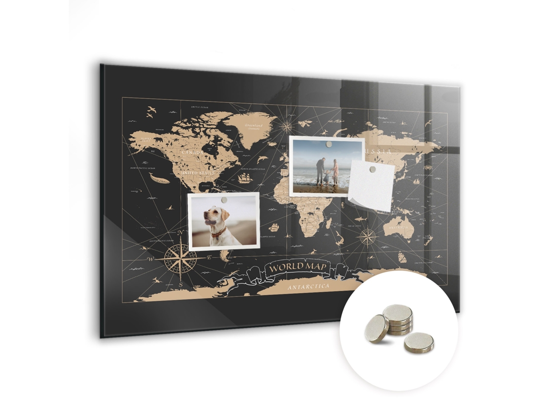 Quadro Magnético Mapa Mundo Vintage Para O Quarto Das Crianças Espelharte (60x40 Cm)