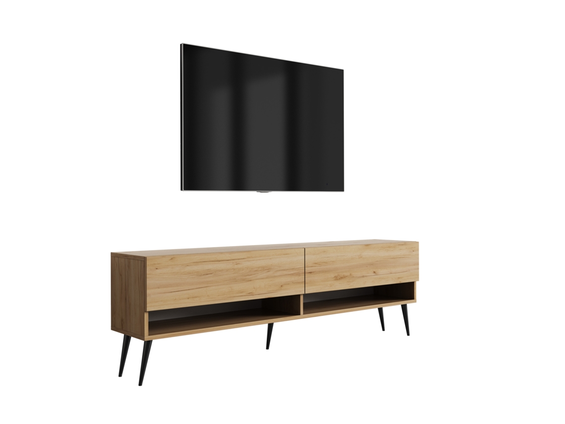 Suporte De Tv 170 Cm Carvalho Craft, Pernas Pretas Abertas, 170 × 32 × 52 Cm 3E 3XE LIVING.COM