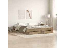 Vidaxl Estrutura da Cama com Gaveta Carvalho Artesanal 180 X 200 Cm