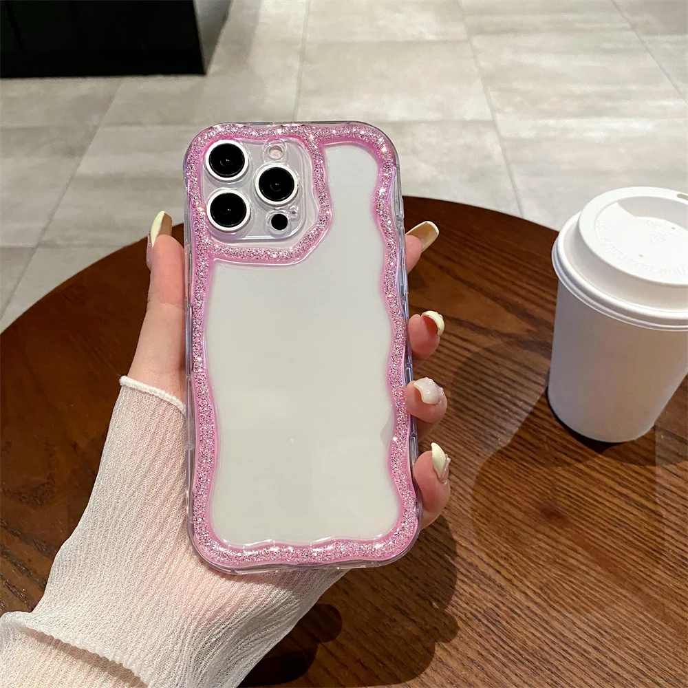 (iphone 15, Rosa) Capa De Celular De Silicone Macia Com Borda Ondulada Brilhante E Charmosa Para Iphone