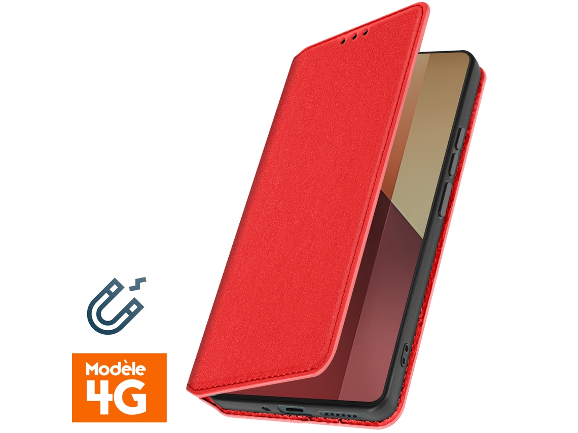 Capa para Xiaomi Redmi Note 13 Pro 4G AVIZAR Pele Magnética Vermelho .