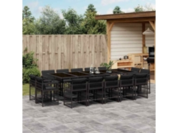 Conjunto 15 Peças Jantar P/jardim Com Almofadões Vime Pe Preto Dkd Home Decor
