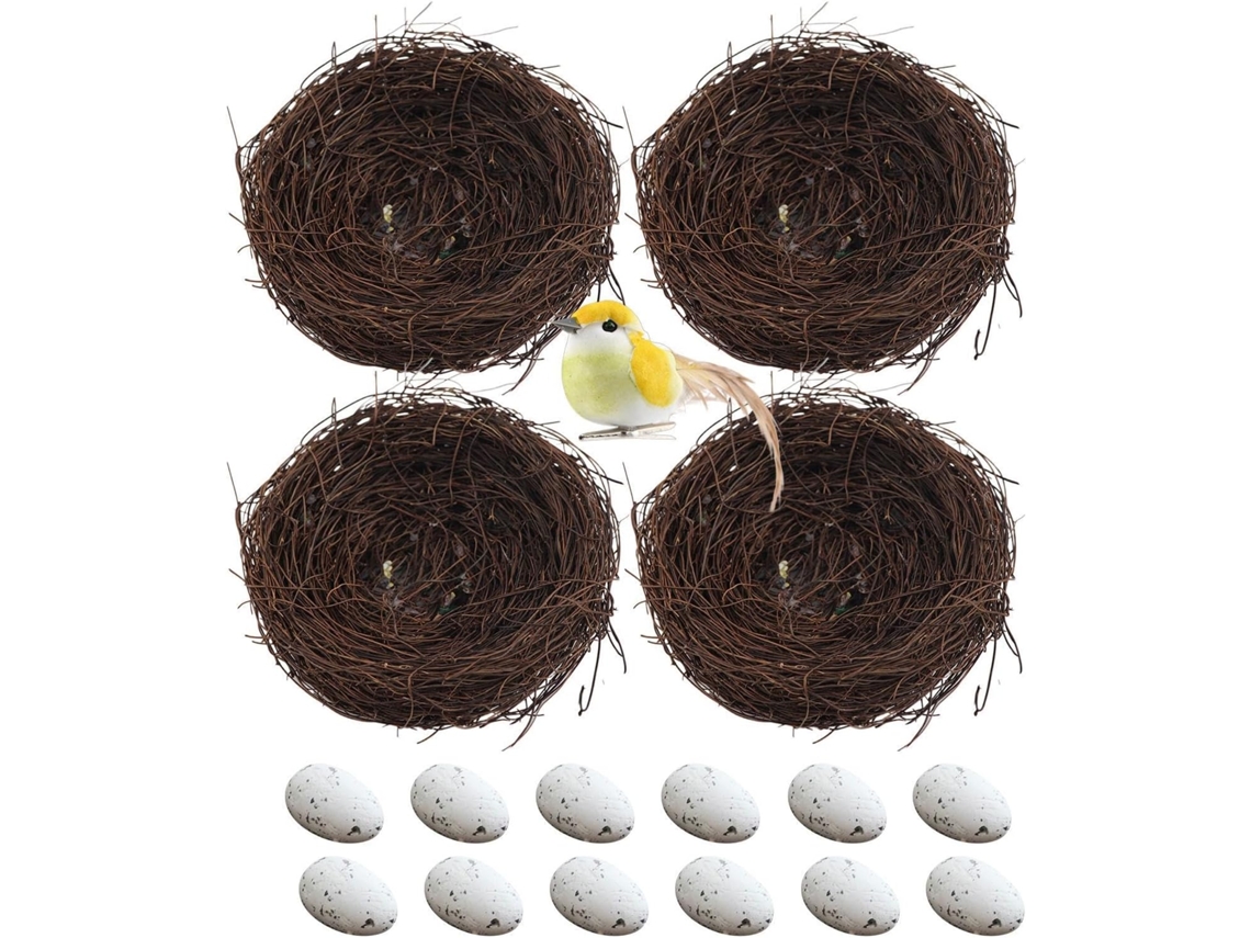 Ninho De Pássaro, Trançado Em Rattan Natural, Feito À Mão, Artificial Com Textura Rústica.