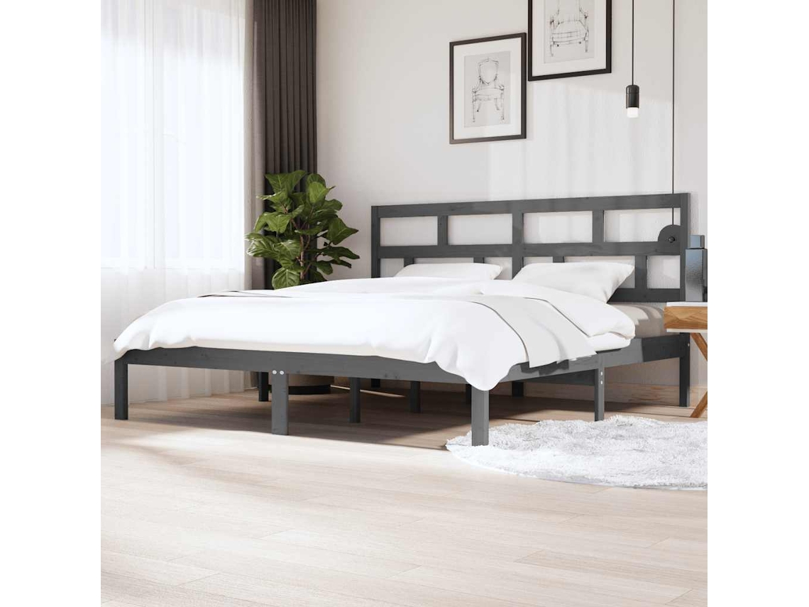 Vidaxl Estrutura De Cama 200x200 Cm Pinho Maciço Cinzento
