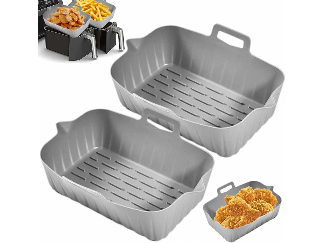 Conjunto De 2 Forros Duplos Reutilizáveis​​ De Silicone Cinza, Acessórios Multifuncionais Para Fritadeira, Forno E Micro, Ondas