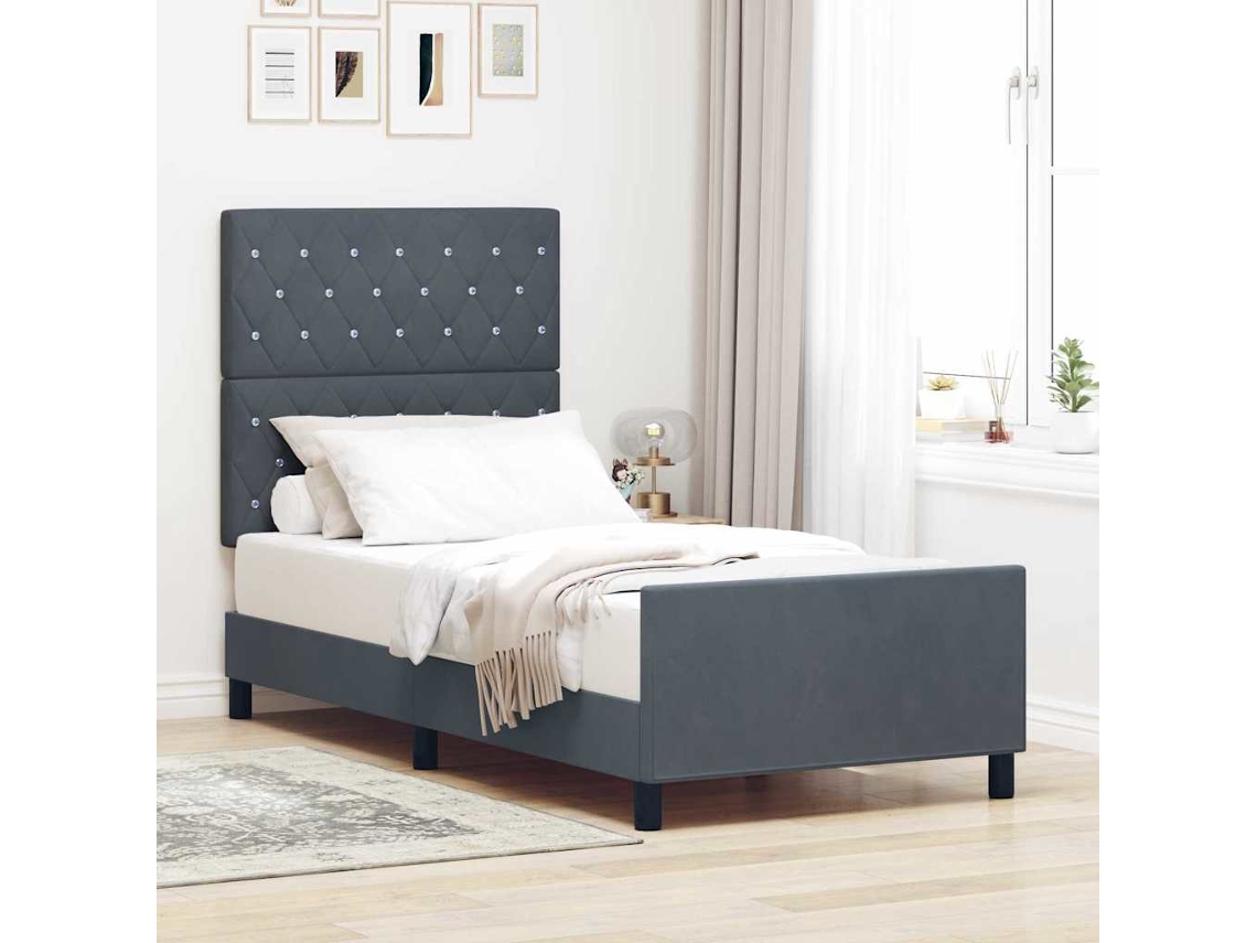 Vidaxl Cama Box Com Cabeceira Cinzento Escuro 90 X 190 Cm Veludo
