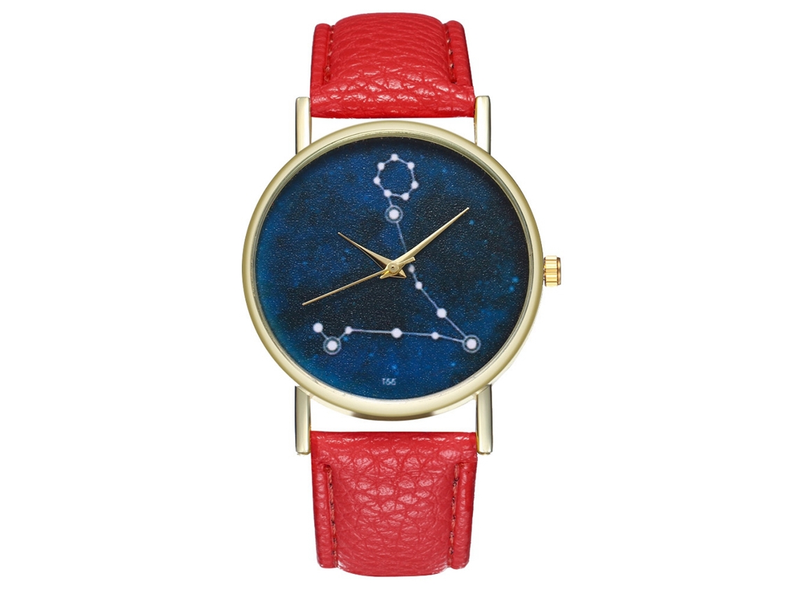 Relógio de quartzo com pulseira de couro PU, moderno e unissex com mostrador grande vermelho.