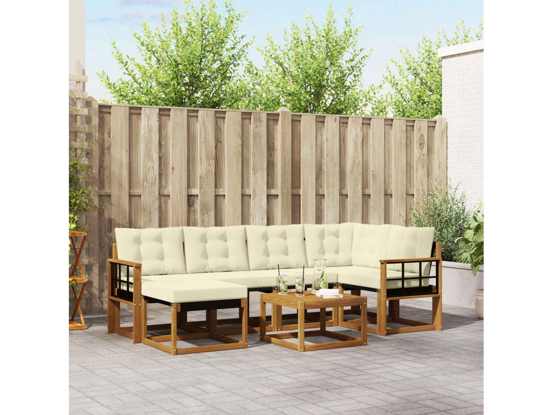 Vidaxl Conjunto De Sofás Para Exterior 7 Pcs Natural E Creme