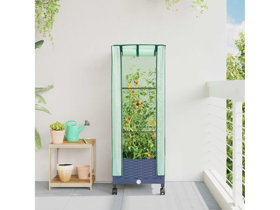 Vidaxl Jardineira Com Cobertura De Estufa E Rodas Cinza Azul Pp