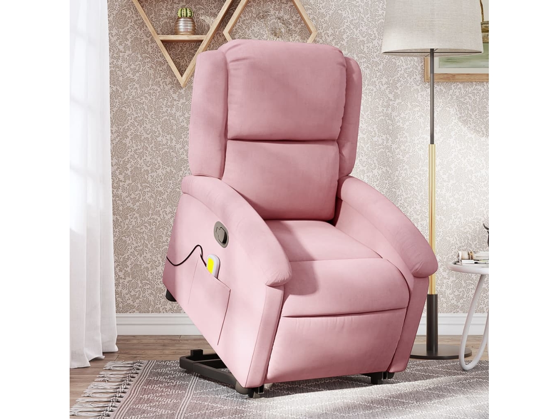 Vidaxl Poltrona Elevatória De Massagens Veludo Rosa