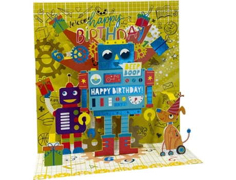 Postal Imagem 3d Pop Up Feliz Aniversário Robot 21151