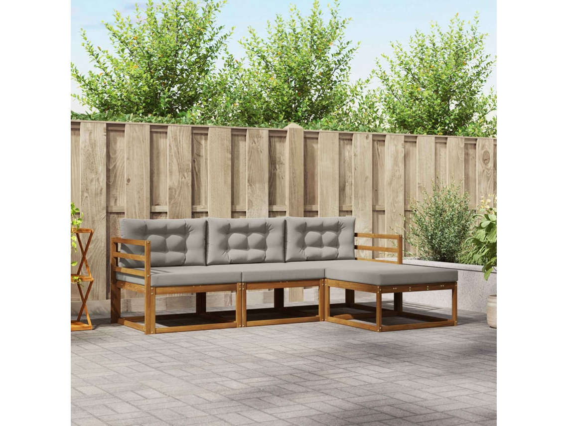 Vidaxl Conjunto De Sofás Para Exterior 4 Unid. Cinza Natural E Claro