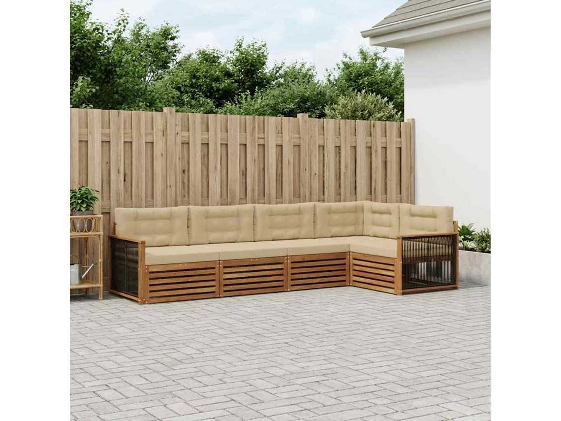 Vidaxl Conjunto De Sofás Para Exterior 5 Unid. Natural E Bege