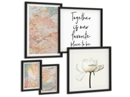 Conjunto De Pinturas Flores Abstratas Com Frases Espelharte (5 Peças)
