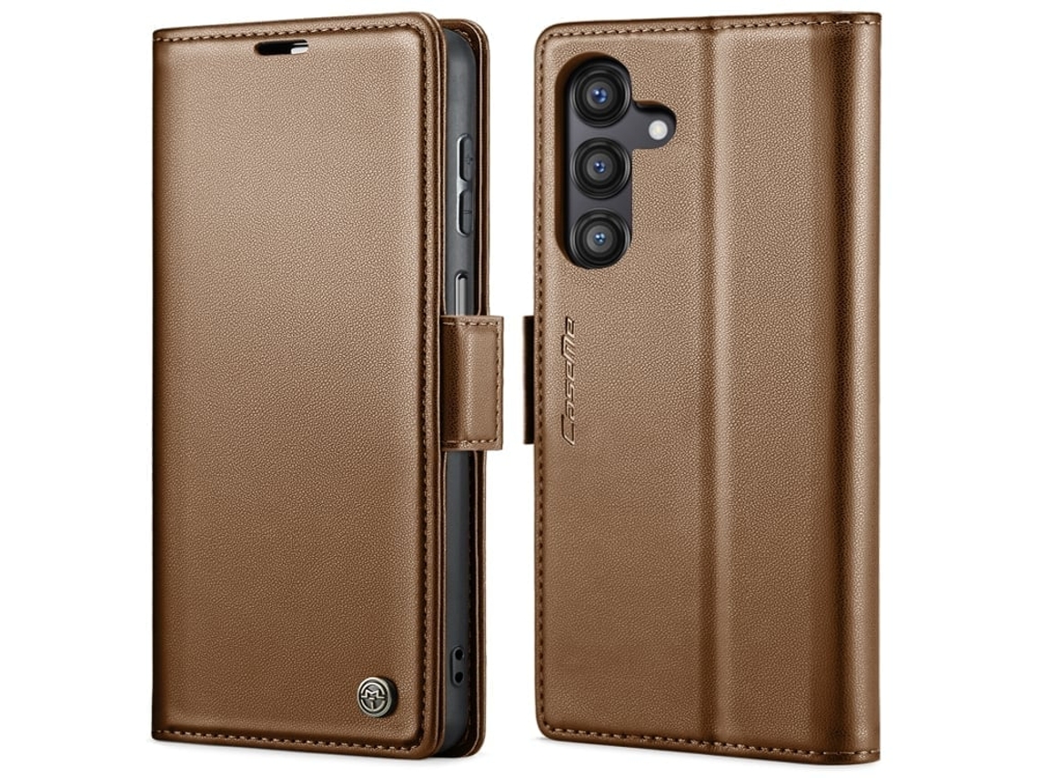 Capa Para Samsung Galaxy A14 4g Borboleta Fivela Litchi Textura De Telefone De Couro Rfid Antirroubo Marrom