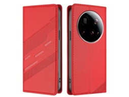 Capa De Couro Estilo Punk Com Suporte Para Carteira E Estampa Para Xiaomi 15 Ultra, Vermelha
