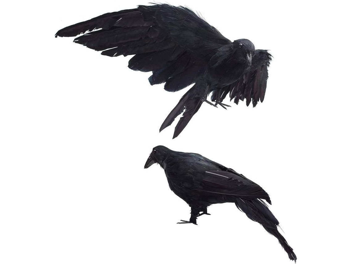 2 pack Corvos de Penas Negras Artesanais Grandes para Decoração de Halloween