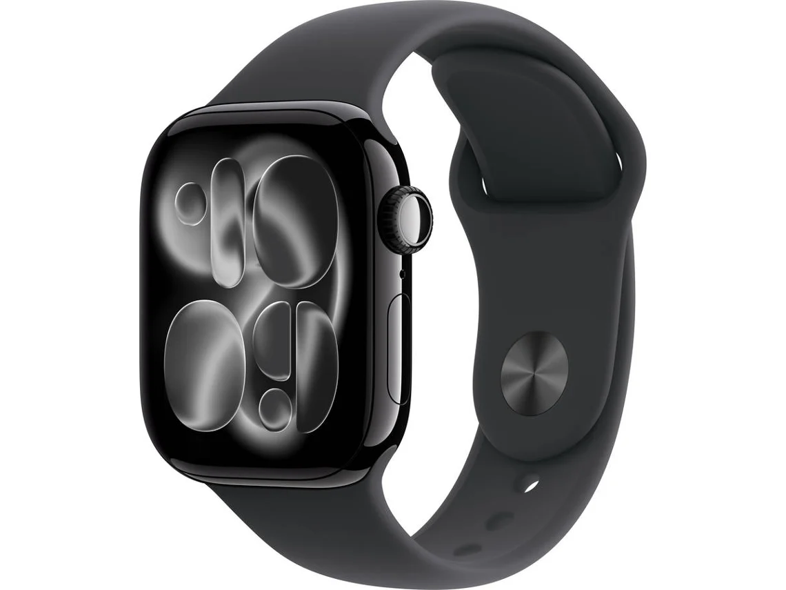 APPLE Watch Series 11 GPS 42 mm Preto Brilhante Alumínio com Bracelete Desportiva Preta (Tamanho S/M)