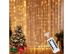 Cortina de Luz Led , com Plugue Usb e Controle Remoto, 8 Modos de Iluminação. MDUG (luz Quente 4x3m)