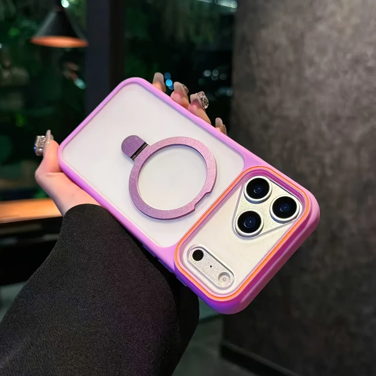 Capa Magsafe (roxa/rosa) Com Suporte Magnético Semitransparente Para Iphone 14 Pro Max