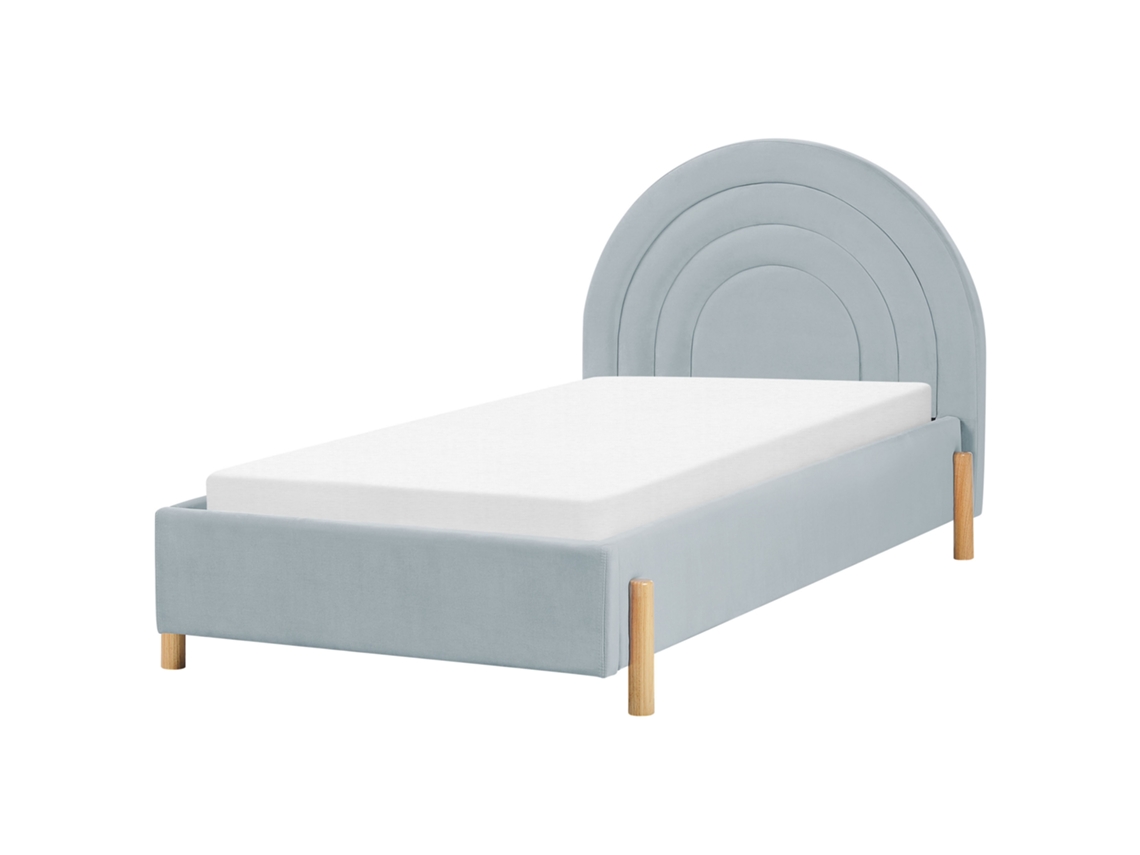 Cama Infantil Estofada Com Cabeceira Curva Beliani Anet De Veludo Azul Claro 90x200