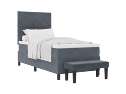Cama De Solteiro | Camas Para Quarto | Cama Box Com Colchão Cinzento Escuro 90 X 190 Cm Veludo