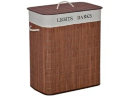 Cesto De Roupa Suja 100l Com 3 Alças E Saco Removível, Bambu, Algodão E Metal, Marrom/branco, 52x32x63 Cm