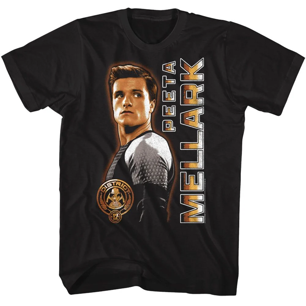 Rockinstone Hunger Games Movie Peeta Vertical Text Black Adult T-shirt Size:xxl
