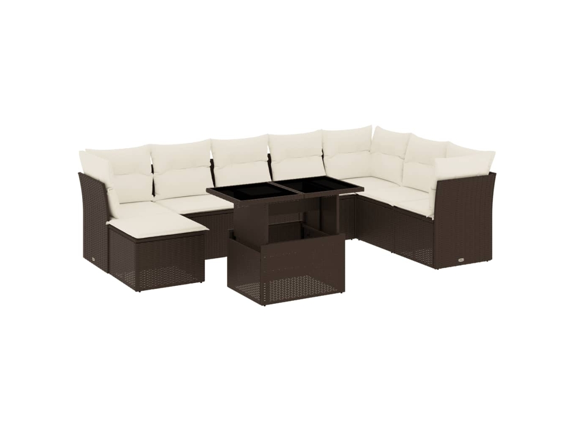 Conjunto de 9 Sofás para Jardim com Almofadões Vime Pe Castanho MAISON EXCLUSIVE