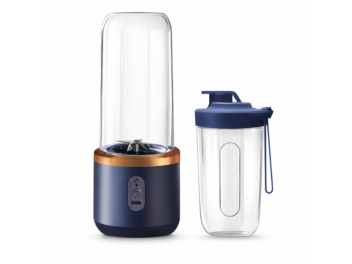 Mini Liquidificador Portátil Recarregável Azul-marinho, 2 Copos, Lâminas De 6 Pontas E 1 Tampa De Transporte