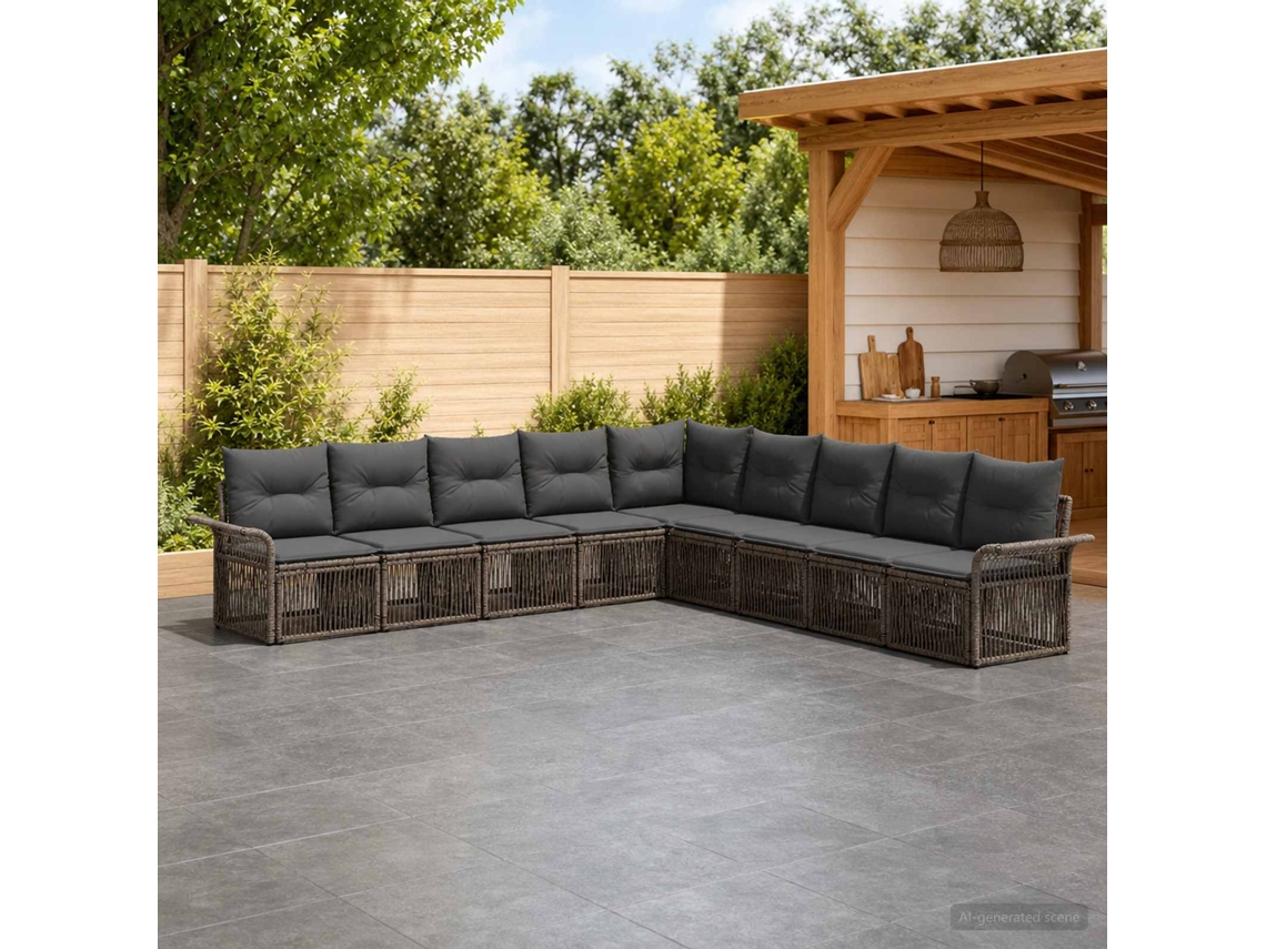 Vidaxl Conjunto De Sofá De Jardim 9 Pcs Cinzento Vime Pe