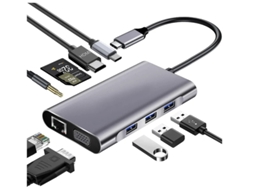 Usb C Hub Dual Monitor Usb C Docking Station 10 Em 1 Porta Usb C Para Hdmi 4k 1080p Vga Pd Carregador Gigabit Ethernet Cinza Yizhood