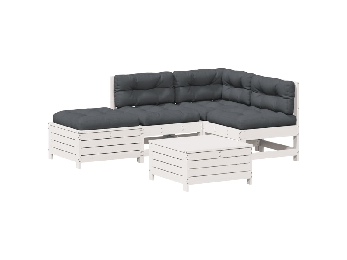 Conjunto 5 Lounge de Jardim com Almofadões Pinho VIDAXL Maciço Branco