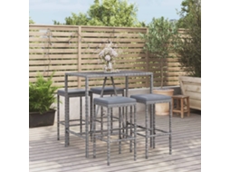 Vidaxl 5 Pcs Conjunto De Bar P/ Jardim C/ Almofadões Vime Pe Cinzento