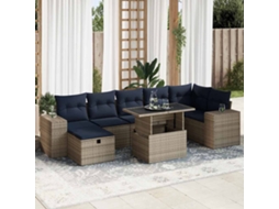 Vidaxl 8 Pcs Conj. Sofás Jardim C/ Almofadões Vime Pe/acácia Castanho